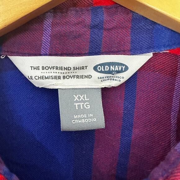 Old Navy The Boyfriend Shirt Women's XXL Blue Red Plaid Button Down Long Sleeve - Picture 2 of 5